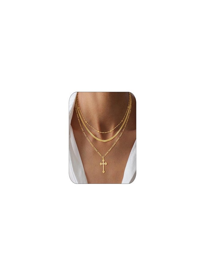 VIROMY Gold Layered Cross Necklace for Women - Dainty Gold Plated Cross Pendant Necklace Stack Pendant Stacked Necklaces Set Faith Jewelry Set Religious Gifts for Women - Image 1